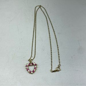 Gold Vermeil PPC 925 Sterling Heart Necklace With Synthetic Ruby And CZ Stones